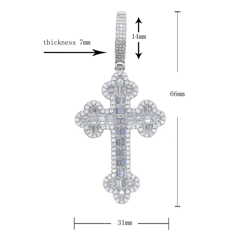 2024 New Iced Out Cross Necklace for Men Women Bling Silver Color Cubic Zirconia Charm Star Link Chain Hip Hop Jewelry