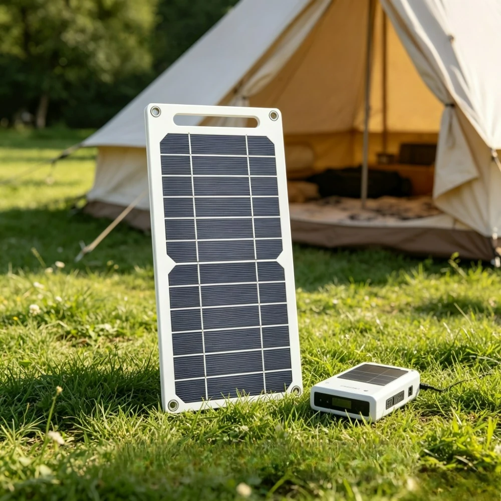 Panneau solaire étanche IP65 avec charge rapide USB à courant stable pour smartphone, idéal pour la randonnée, le camping, les camping-cars, les aventures en plein air, et comme cadeau.
