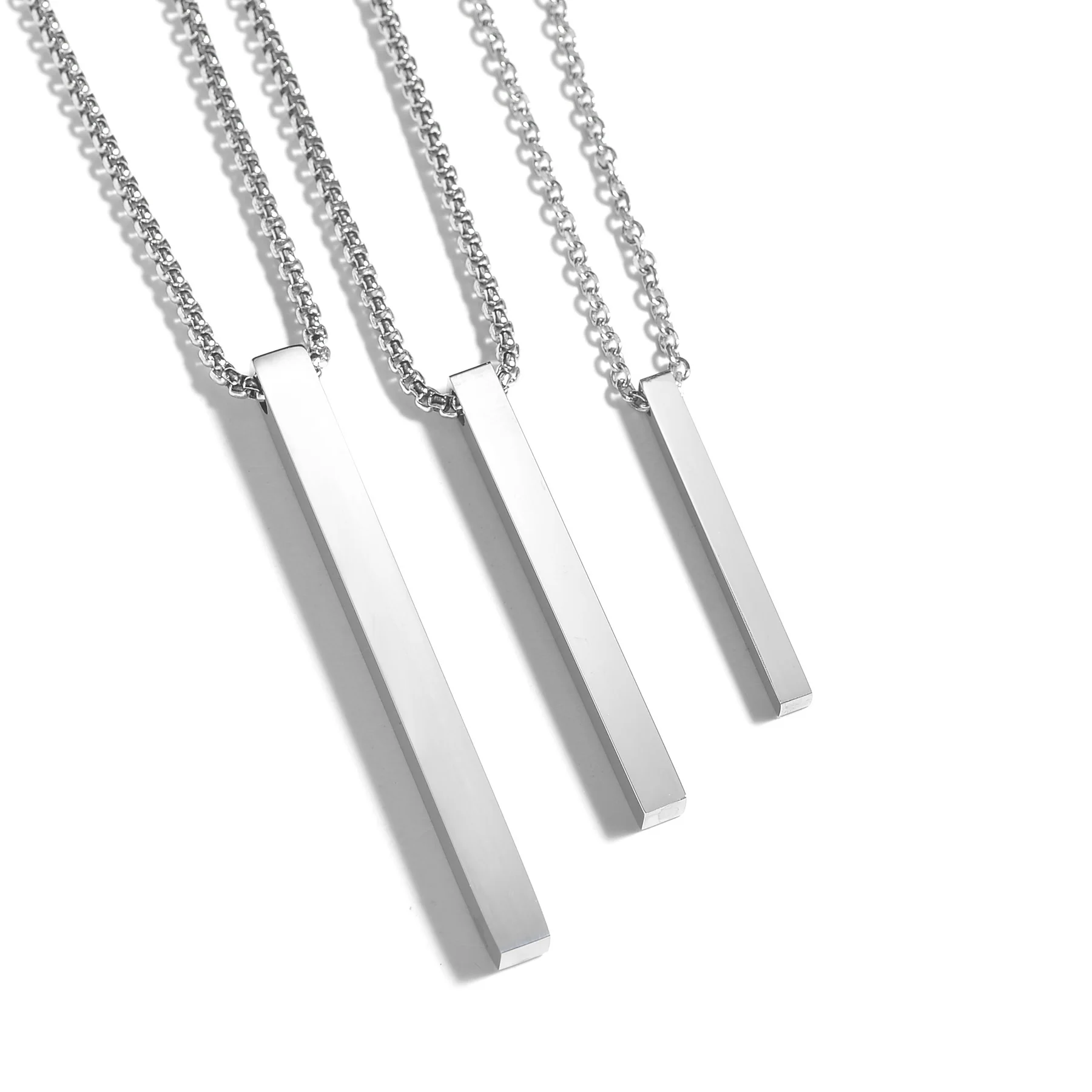 Simple Blank Wishing Bar Pendant Necklace Charm Men Women Waterproof Dangle Vertical Cuboid Stick Stainless Steel Jewelry Gift