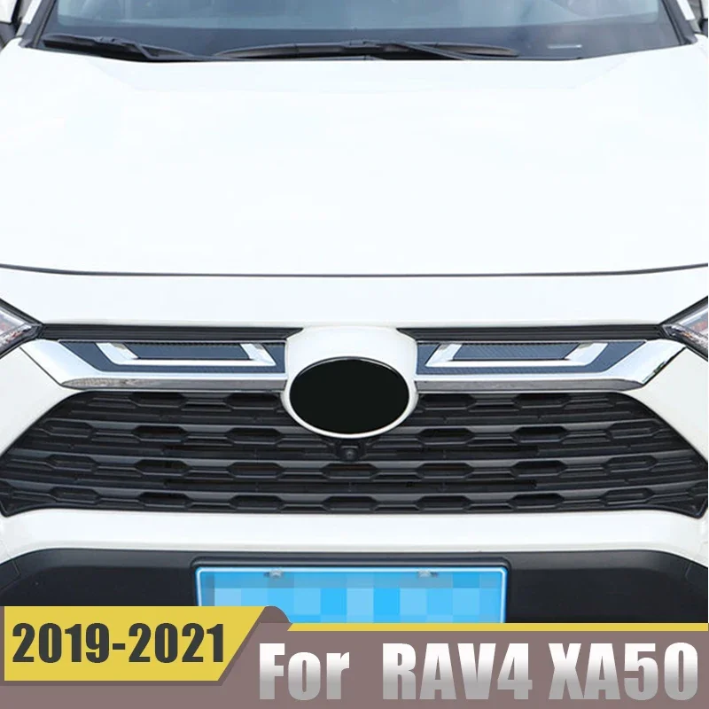 For Toyota RAV4 2019-2022 2023 2024 2025 XA50 Car Front Upper Grille Grill Molding Trim Stickers Cover Modification Accessories