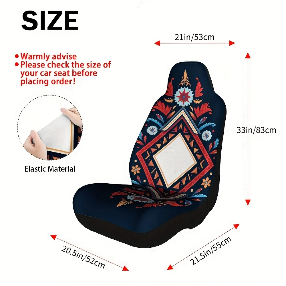Set Of 2, Featuring An Artistic Tribal Geometric Design For Front Seat Covers, Designed To Fit Universally In Cars, Suvs, And Tr
