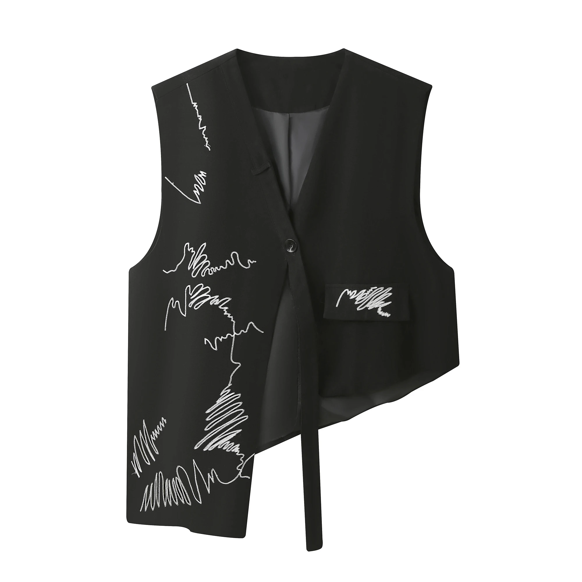 سترة نسائية مطرزة باللون الأسود من k Mountain Sle، تصميم غير متماثل وفضفاض ومتعدد الاستخدامات، Jaet فردي أنيق