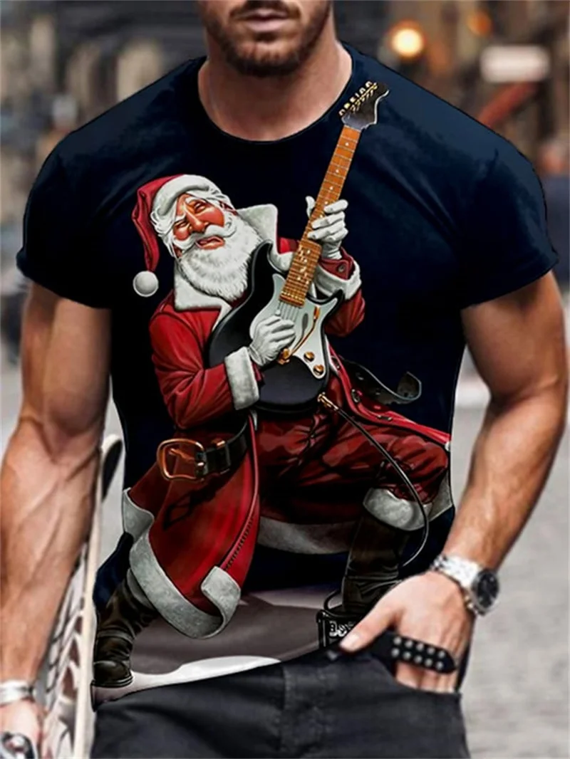 Santa Claus Print T Shirt For Men New Year Party Christmas Clothing Leisure ​O-neck Short Sleeve Tops Fashion Oversized T-Shirts