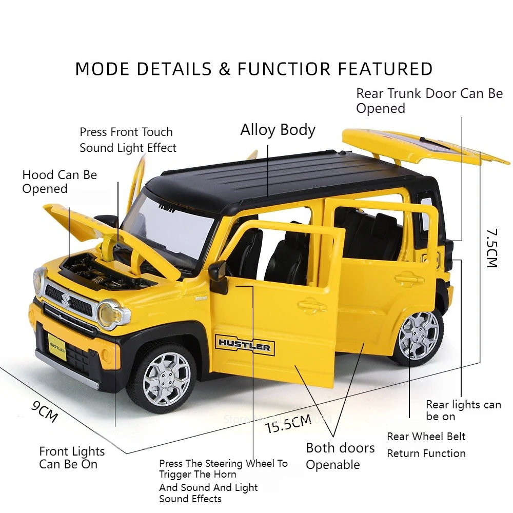 1/22 Suzuki Hustler Spielzeug Modell auto Metall Druckguss Autos 6 Türen können Legierung Körper Sound Licht zurückziehen Spielzeug Junge Festival Geschenk geöffnet