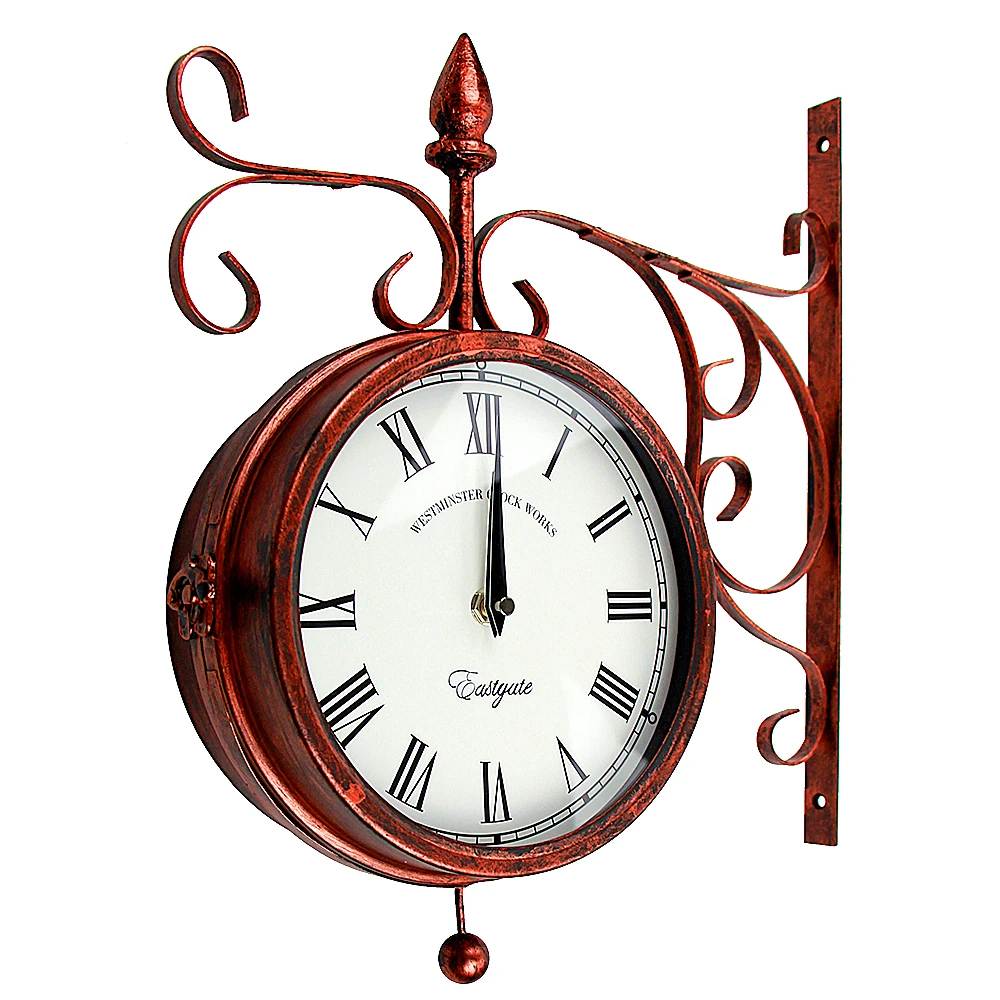 

Decorative Home Decor Double Sided Clock Hanging Double Side Wall Clocks Quartz Analog Living Room Double Face Metal Black 1year