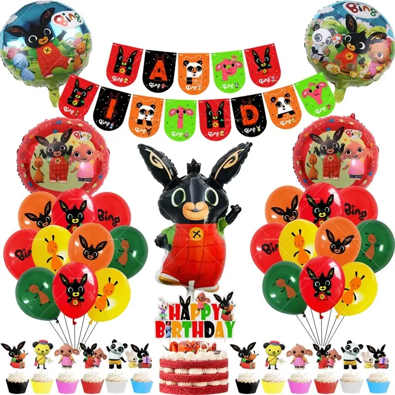 Rabbit Balloons Happy Birthday Banner Party Decorations Cartoon Red Ballons Cute Animal Jungle Pet Kids Cupcake Topper Toy Gifts