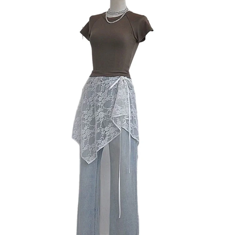 Flirty Embroidery French Lacing Mini Skirt With Eye-Catching Irregular Hem For Clubbing Events