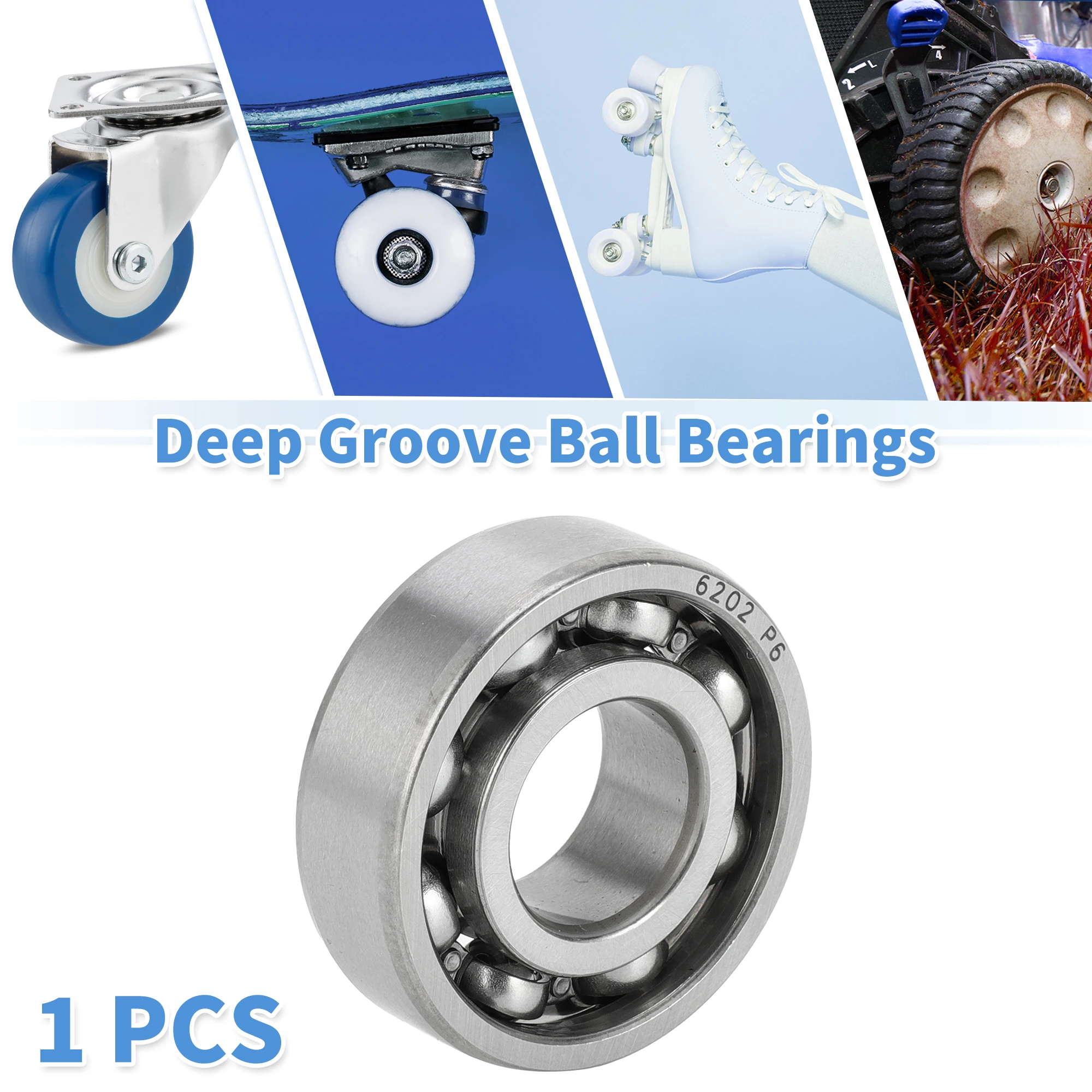 Motoforti 6202 Deep Groove Ball Bearings P6 15x35x11mm Lubricated Bearings Open Type Silver Tone Scooter Skateboard Wheel