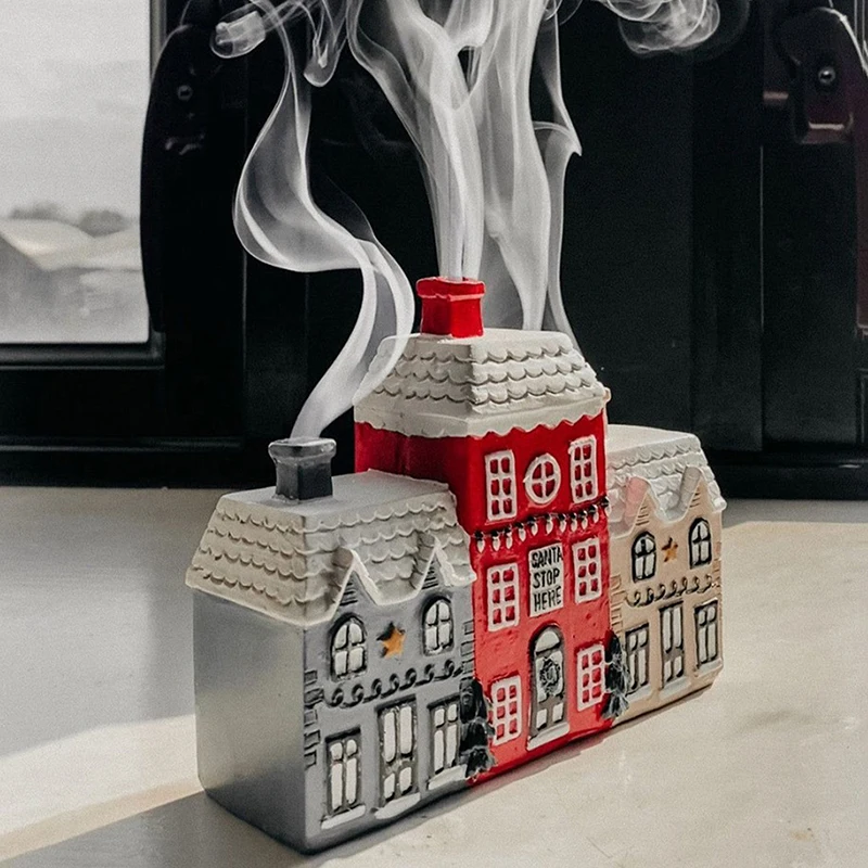 Quemador de incienso de casa nevada de Navidad, quemador de incienso de resina para invierno, quemador de cono de incienso artesanal, decoración del hogar