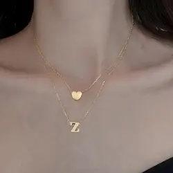 Women Necklace Solid Color Polished Double-layer Neck Chain Letter Shape Anti-deformed Lady Pendant Gift Anniversary Gift