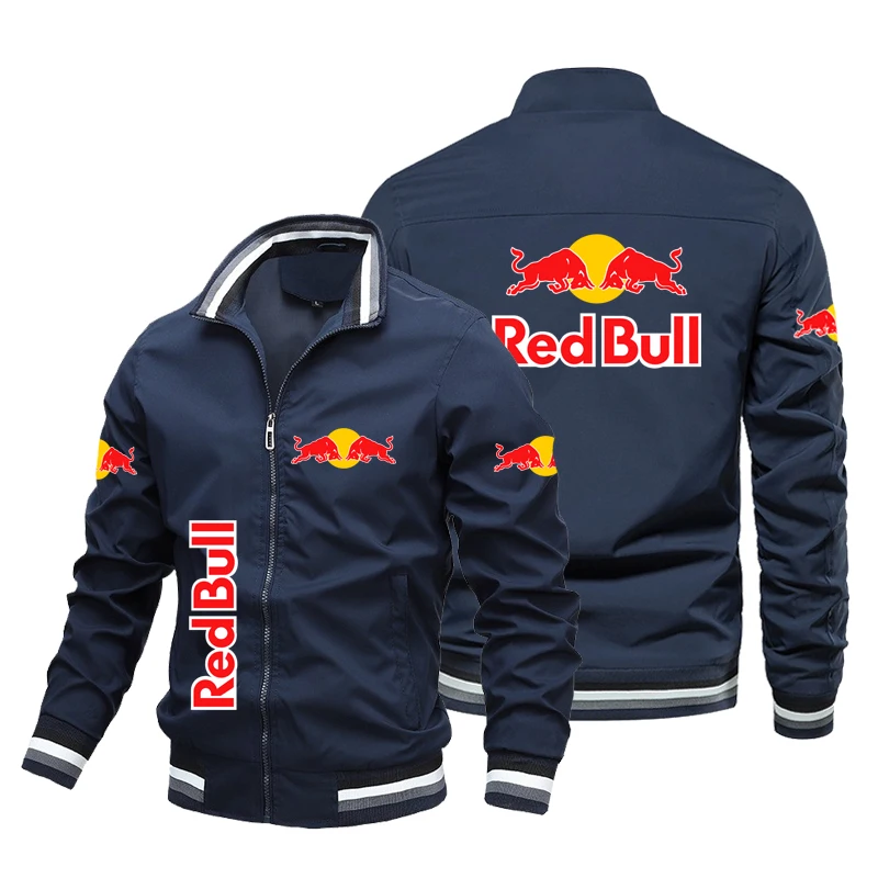 Red Bull Logo Printed Motorcycle Jacket Windbreaker Men's Red Bull Racing Bike Jacket Red Bull Sports Jacket Men's Clothing