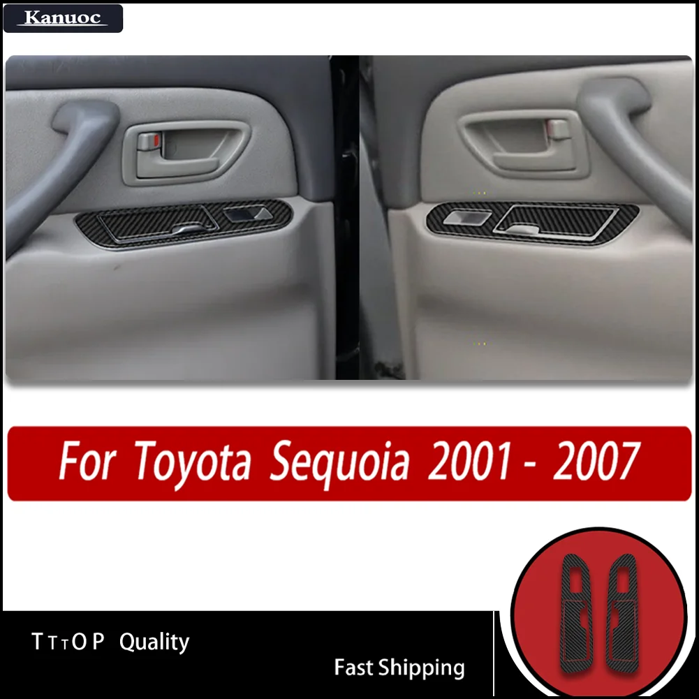 

High-Gloss Carbon Fiber Car Interior Stickers - Left and right rear door control For Toyota Sequoia XK30 XK40 2001- 2007