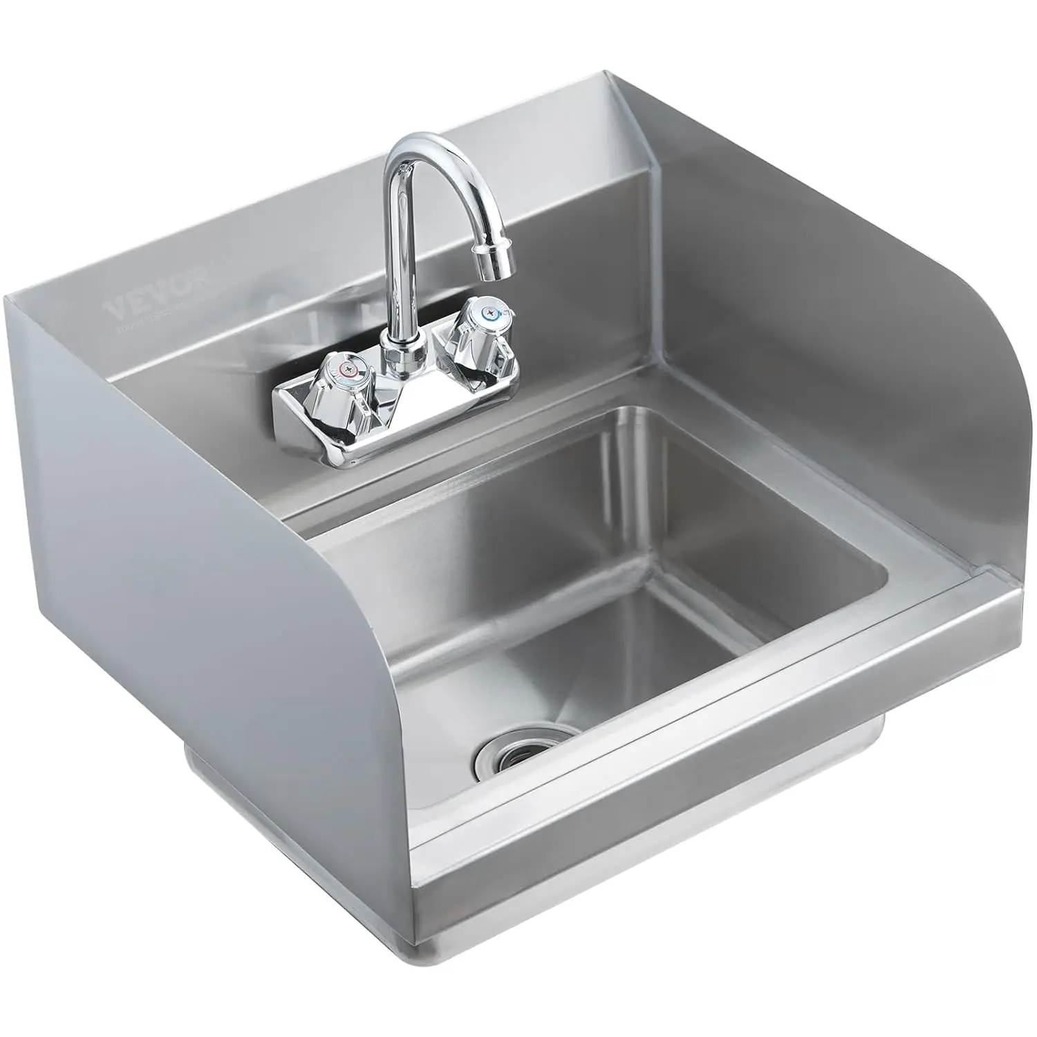 Commercial Hand Sink with Faucet and Side Splash, NSF Stainless Steel Sink for Washing, Small Hand Washing Sink, Wall Mount