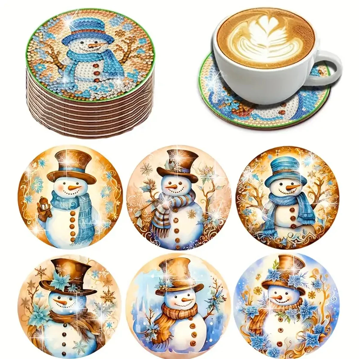 6-piece/set Christmas pattern diamond painted wooden coaster set, DIY creative diamond painted coaster, holiday gift 
