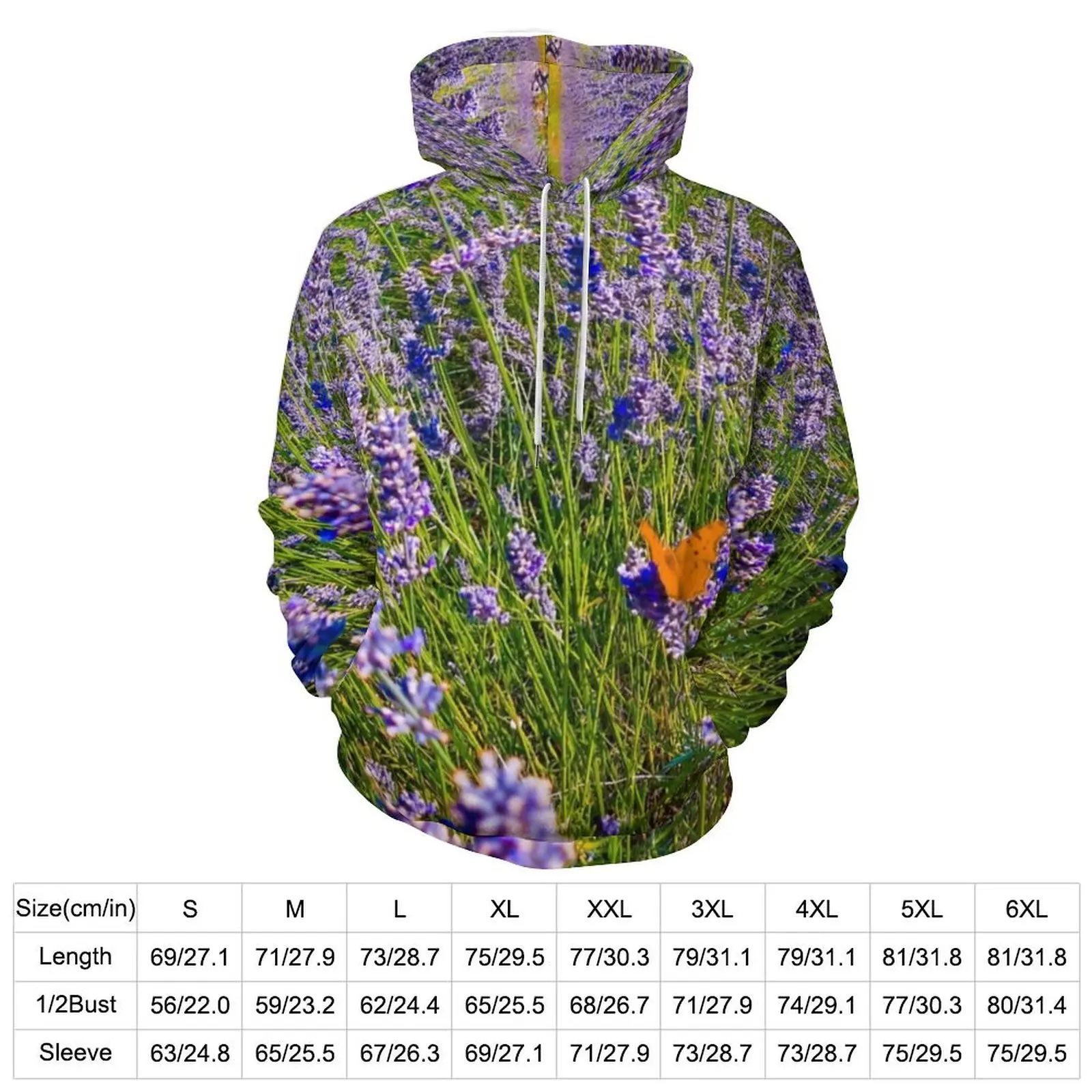 Lavender Field Hoodies Purple Flower Print Harajuku Casual Pullover Hoodie Long Sleeve Y2k Custom Sweatshirts 4XL 5XL 6XL