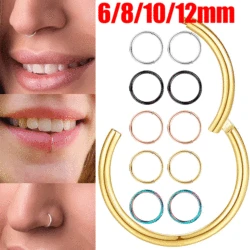 6/8/10/12mm Nose Ring Hinged Clicker Segment Nose Rings Helix Cartilage Septum Hoop Surgical Stainless Steel Seamless Earrings