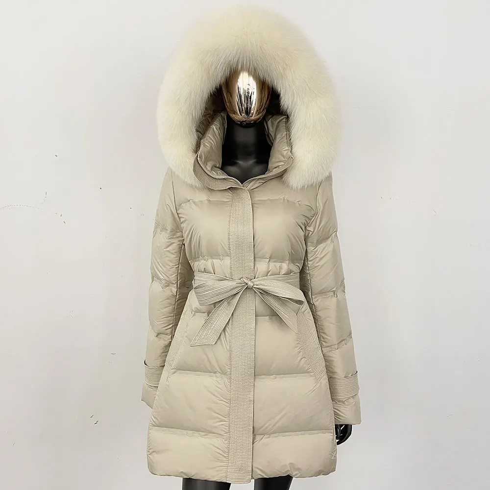 Lady Real Raccoon Fur Down Jacket Natural Fox Fur Coat Female Thick White Duck Down Jacket Winter Office Puffer Jacket Women