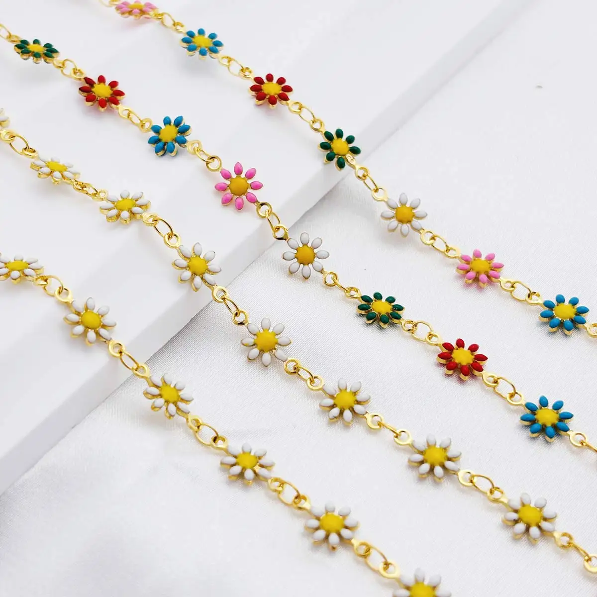 10M New Copper Link Chain Gold Tone Enamel Daisy Flower Charm 8mm DIY Necklace Bracelet Jewelry Crafts Garment Decor Supplies