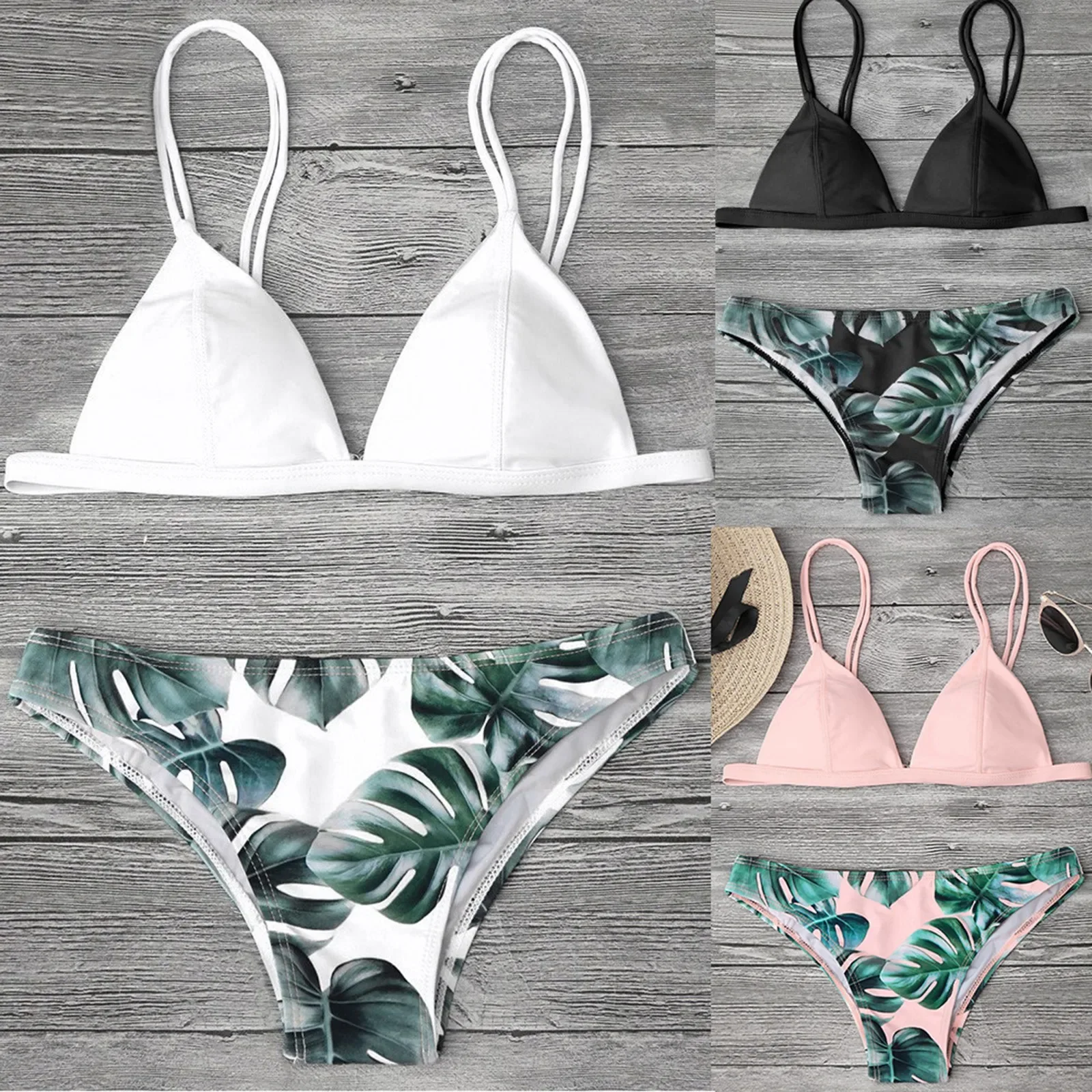 

High Waist Women Swimwear Bikini Mujer Set Print Leaves Push-Up Padded Bathing Swimsuit Beachwear Femme Biquinis Feminino