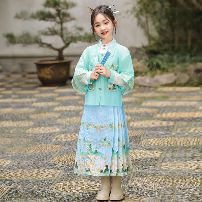 

Комплект из 3 предметов в стиле Ханьфу для девочек, осенний наряд с юбкой Мамиан, традиционный китайский старинный костюм для маленьких девочек 2026