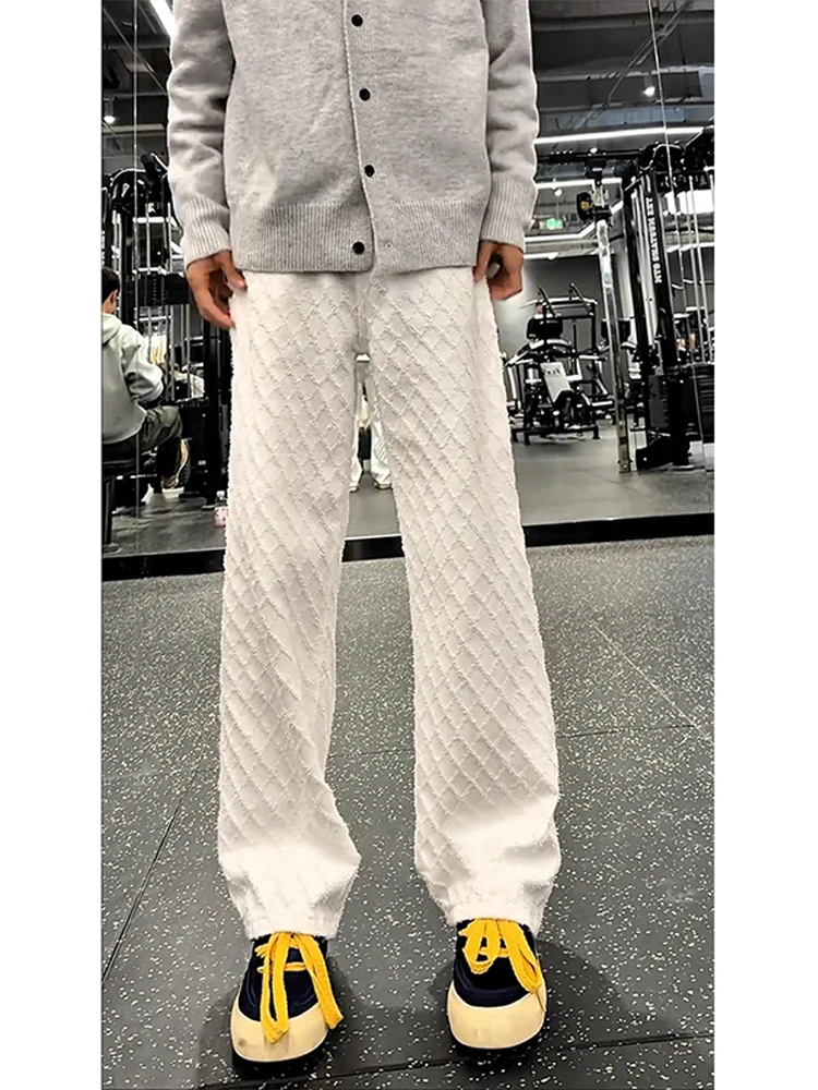 

High Waist Flared White Denim Jeans Men's Sle American High Street Small Fraance Pattern Straight Leg Spor Long Trousers