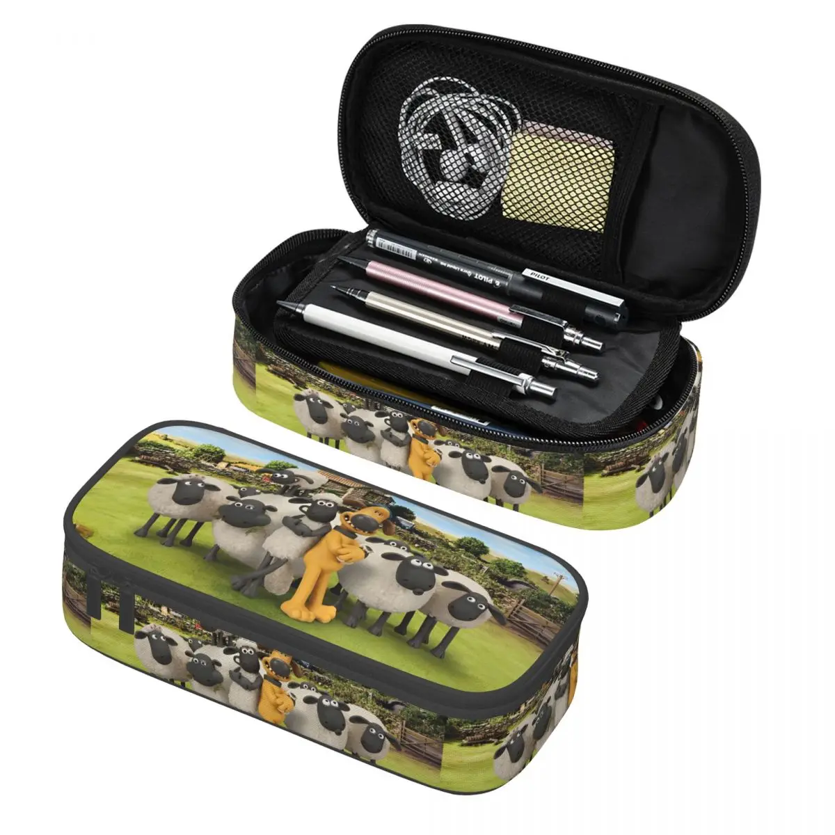 

Large Capacity Pen Box Shauned The Sheep Cartoon Office Supplies Double Layer Pencil Box Women Makeup Bag Suprise Gift