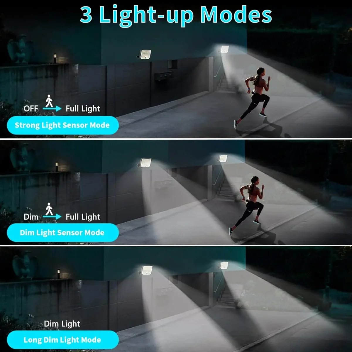 256 أضواء LED تعمل بالطاقة الشمسية في الهواء الطلق مع مستشعر حركة كابل 5 متر IP65 أضواء أمنية مقاومة للماء لإضاءة المرآب في الفناء #6