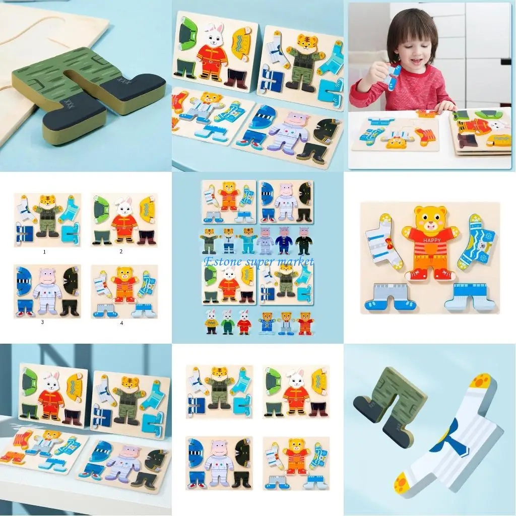 090B Kids Bear Hippo Dress-Up Educational Toy Learning Board Develop Imagination Costume Matching Sorting