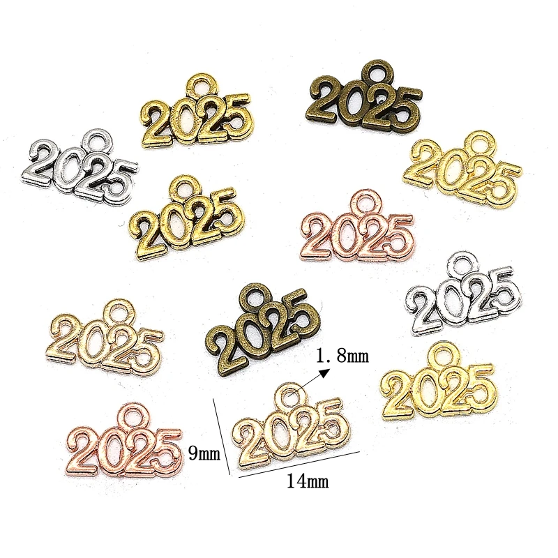 40pcs Wholesale Number 2024&2025 Year Charms Alloy Metal Souvenir Pendant For DIY Handmade Jewelry Accessories Making 14*9mm