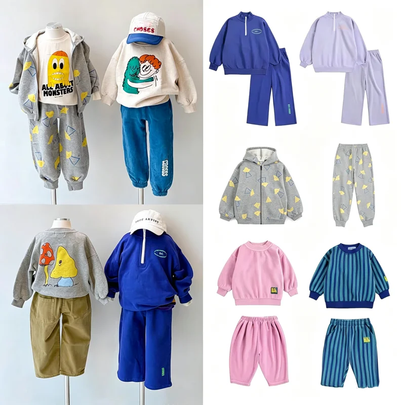 Partial Spot Goods 2026 BC NEW Autumn Baby Girls Sweatshirts Sets Cartoon Print Hoodies Kids Boutique Clothes Boys Winter Pants