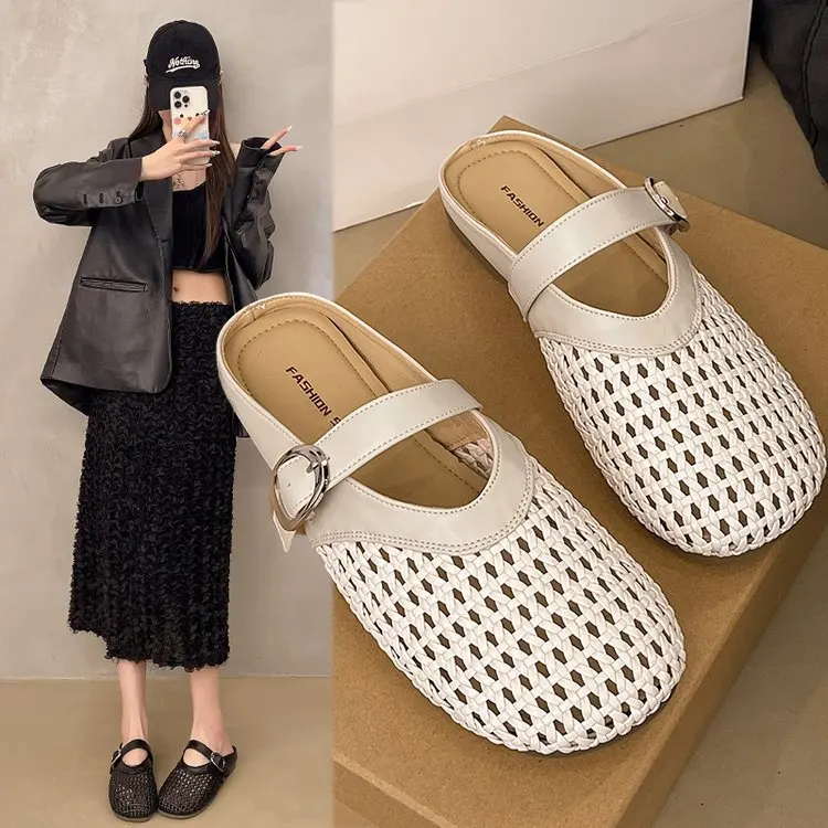 صيف 2025 جديد باوتو نصف النعال شبكة جوفاء تنفس مريحة لينة أسفل المرأة صندل كاجوال #2