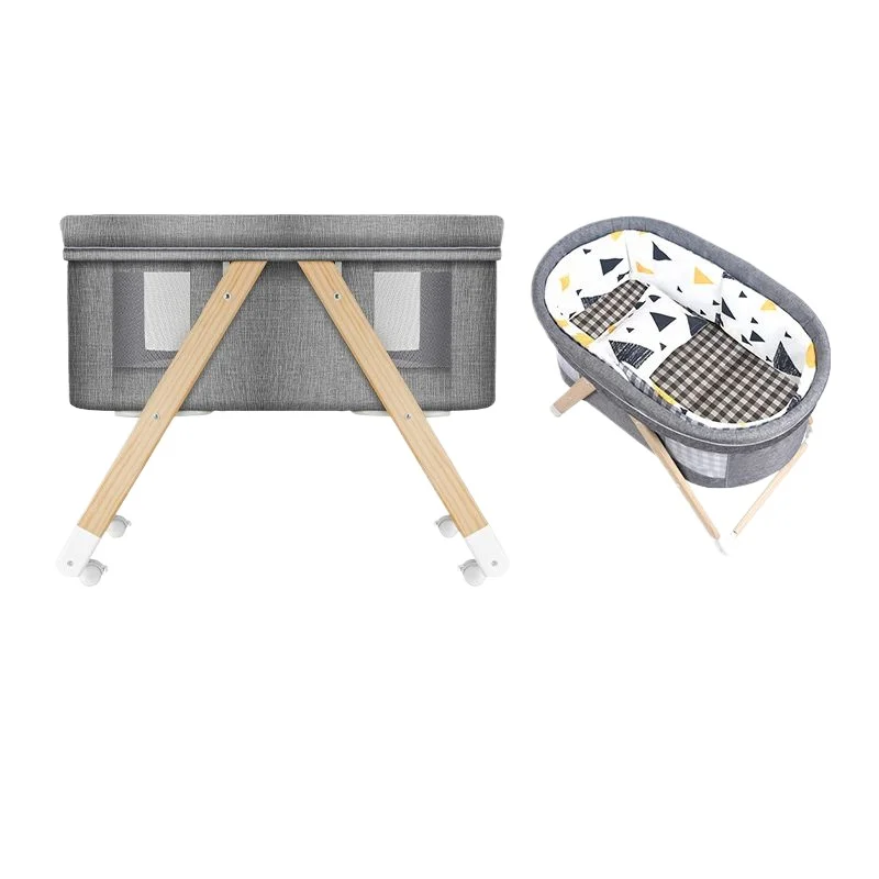 

Foldable baby crib, pine crib folding, mobile splicing bed, princess powder can be half lying