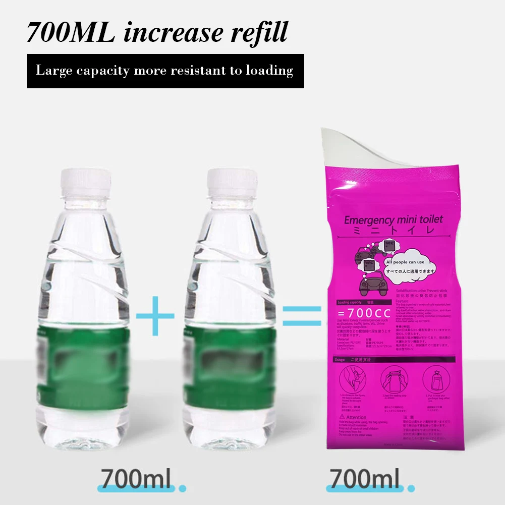 700ml Urinal Toilet Bag Unisex Disposable Emergency Urinate Bags Sealed Multifunctional Easy Take Lightweight for Traffic Jam