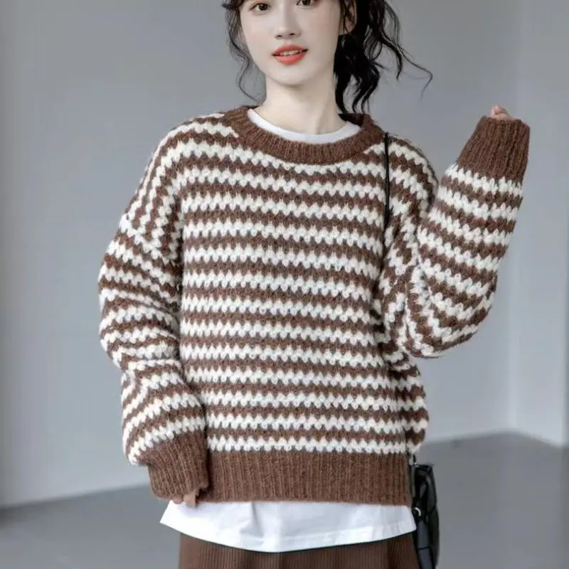 女性のだぶだぶのカジュアルセーター,特大の織りセーター,韓国の服,愛らしい,冬,2023