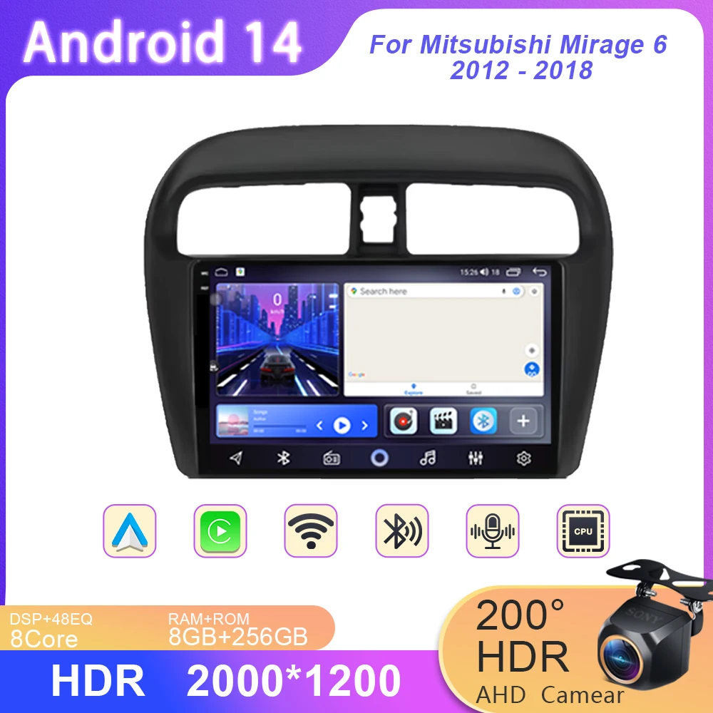 For Mitsubishi Mirage 6 Attrage 2012 2013 2014 2015 2016 2018 Android Auto Radio Player GPS Navigation Multimedia No 2din DVD