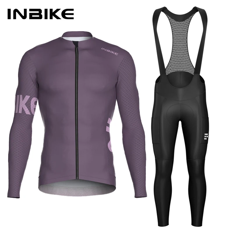 

INBIKE Spring Man Cycling Jersey Set Road Bike Long Sleeve MTB Cycling Clothing Suits for Men with Pockets Bib Pants Padding
