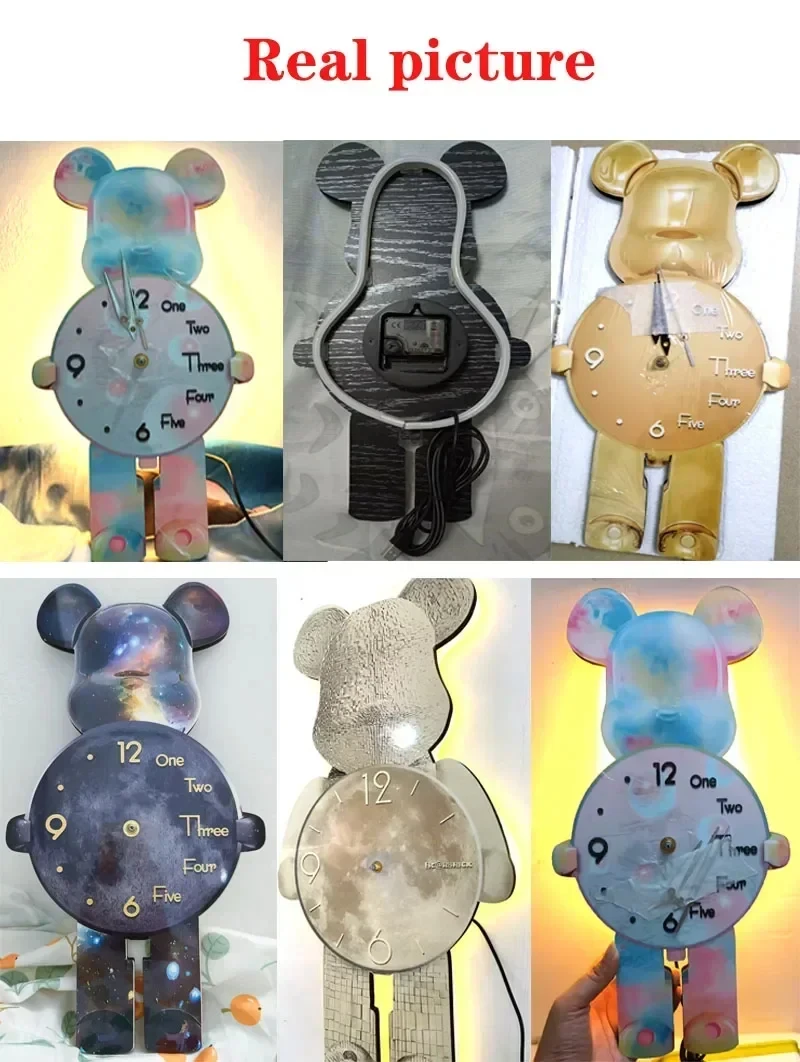 Creative Cartoon Luminous Living Room Clock Wall LED Light Painting Clock Fashionable Interior Cartoon Bear Home Decor