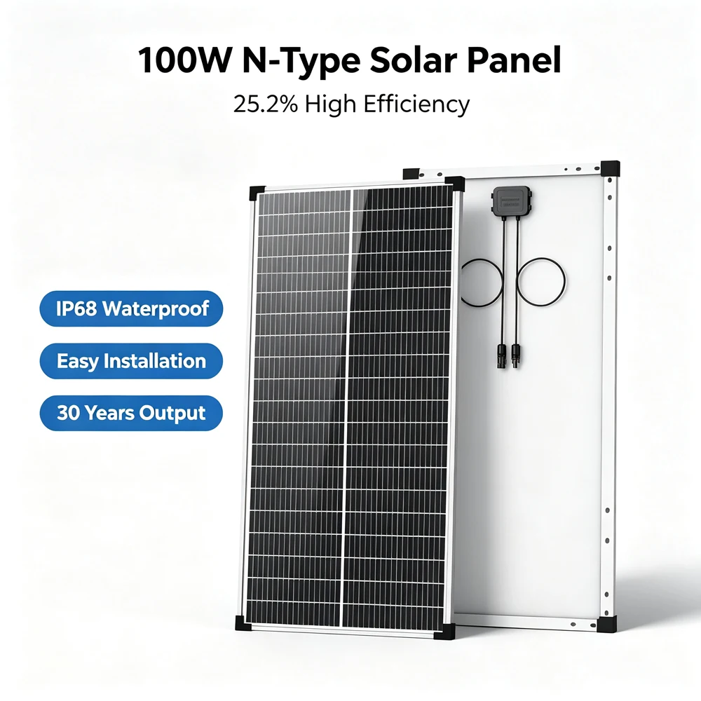 N-Type 16BB 100W 12V Solar Panel 25% Efficiency IP68 Waterproof RV Marine Off-Grid Solar Module