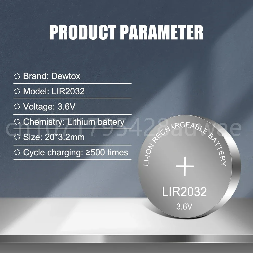 New LIR2032 3.6V Li-ion Rechargeable Button Coin Cell Battery Can Replace CR2032 for Watches