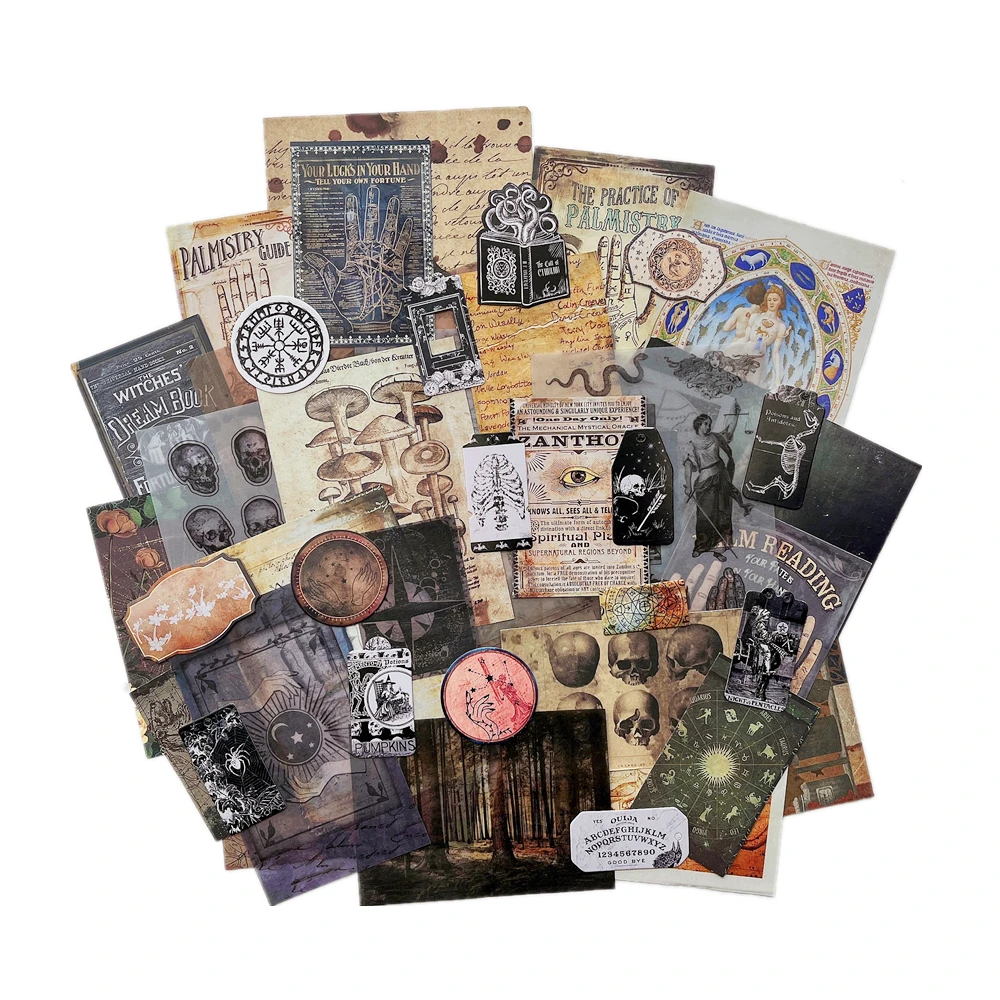 45Pcs Constellation Skeleton Plant Thick Card Material Paper Vintage Scrapbooking Decor Background Paper for Journal Diary