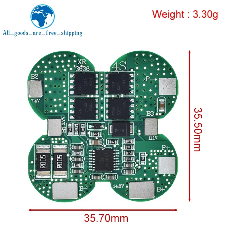 

TZT BMS 4S 15A 14.8V 18650 Li-ion Lithium Battery Charge Board With Overcurrent / Temperature Protection For Electric Tools