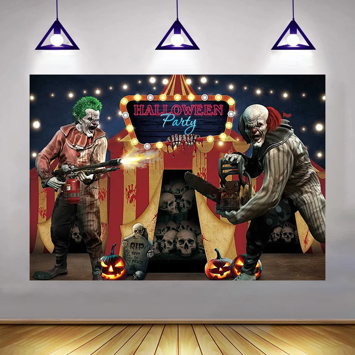 

10x6ft Polyster Horror Movie Character Backdrop Banner For Birthday Halloween Party Decorations Photo Booth Props Haunted House