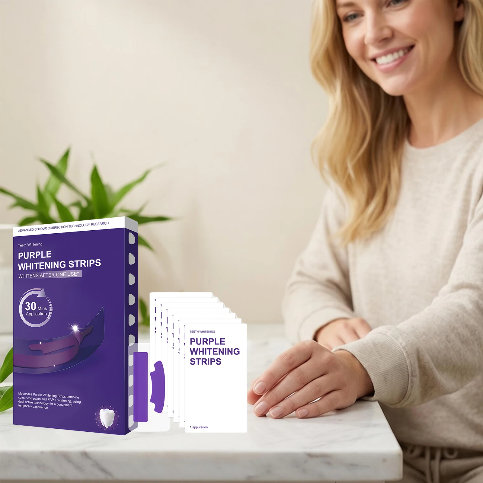 

Purple Teeth Brightening Strips Bleaching Cleansing Remove Plaque Stains Reduce Sensitivity Oral Hygiene Tooth Whitening Strips