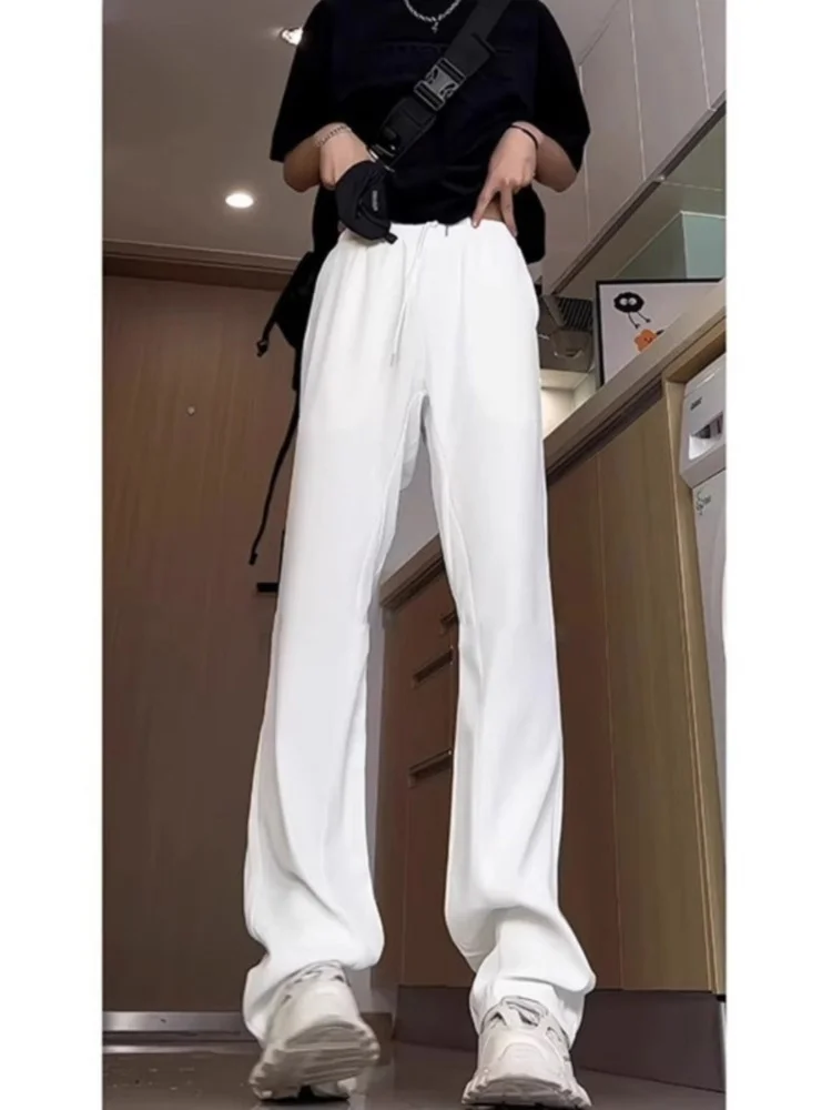 

Pure White Micro Flared Men's Summer High-End Ice Silk Straight American Vibe Knife Pants Casual Breathable Loose Fit Trousers