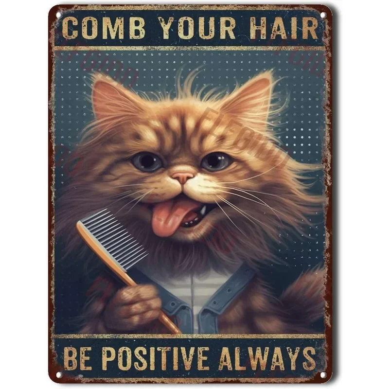 Retro Cat Coffee Metal Sign Vintage Kitchen Signs Wall Decor Because Murder Is Wrong Funny Signs Bar Decorations Art Poster