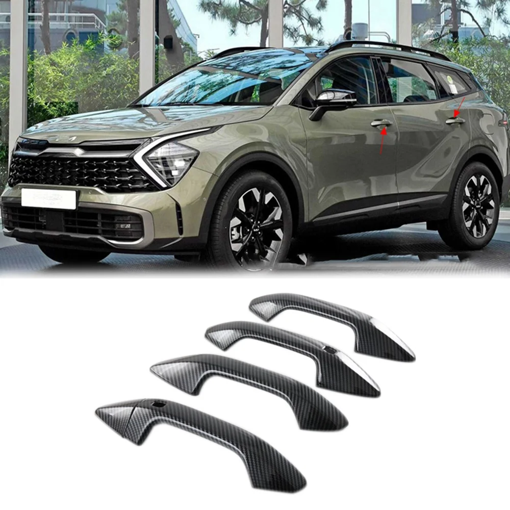 تصفيف السيارة 4 قطعة ABS ألياف الكربون الجانب الخارجي غطاء مقبض الباب الكسوة لكيا سبورتاج NQ5 2021 2022
