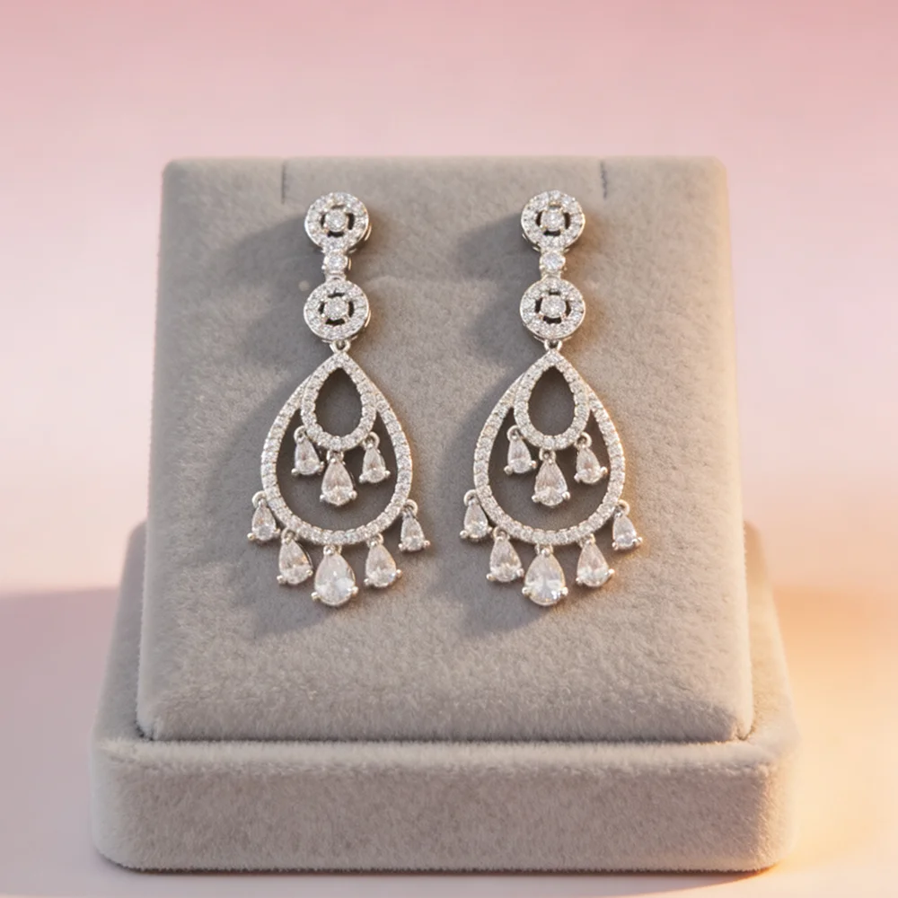 

YLMyself Teardrop Dangle Earrings White Zirconia Gold Brass Women's Elegant Drop Nickel Free