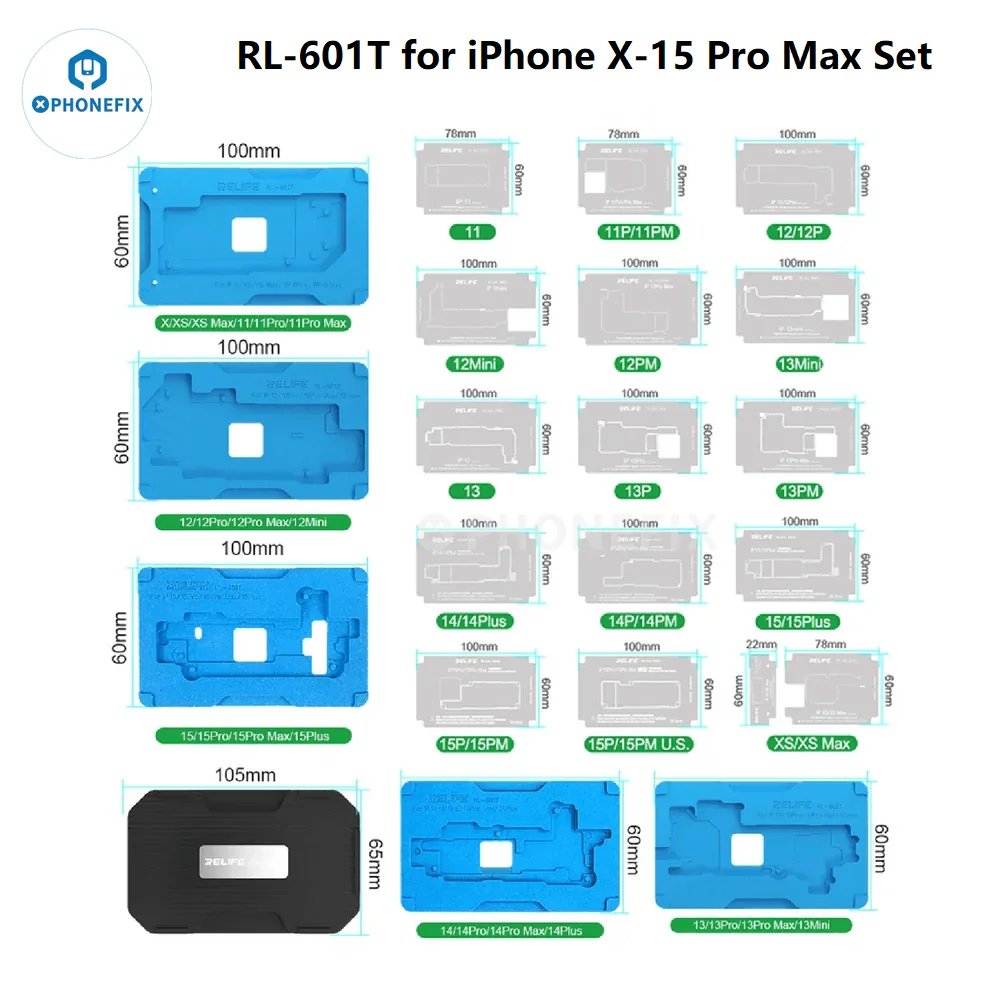 Relife RL-601T BGA Reballing Metal Stencil Middle Layer Tin Planting Soldering Fixture For iPhone X-16 ProMax Motherboard Repair