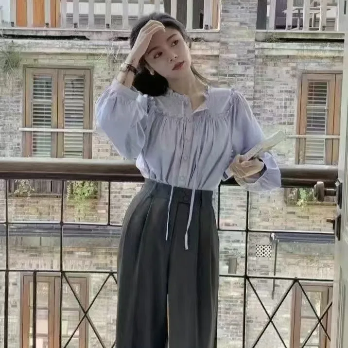 ロングスリーブ レディース 春秋 ゆったりデザイン センスタイ ヴィンテージ ウッドイヤー トレンド コットン バブルスリーブ レギュラー 厚手...