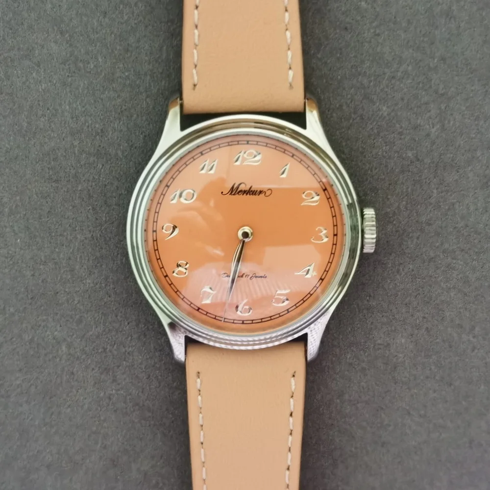 MERKUR Orologio da pilota da uomo 38MM Orologio da polso meccanico a carica manuale 50M Specchio zaffiro impermeabile M01D